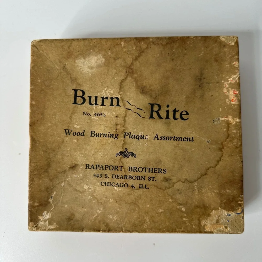 Vintage Burn Rite Wood Burning Plaque Assortment No 4652 Boxed Rapaport Brothers